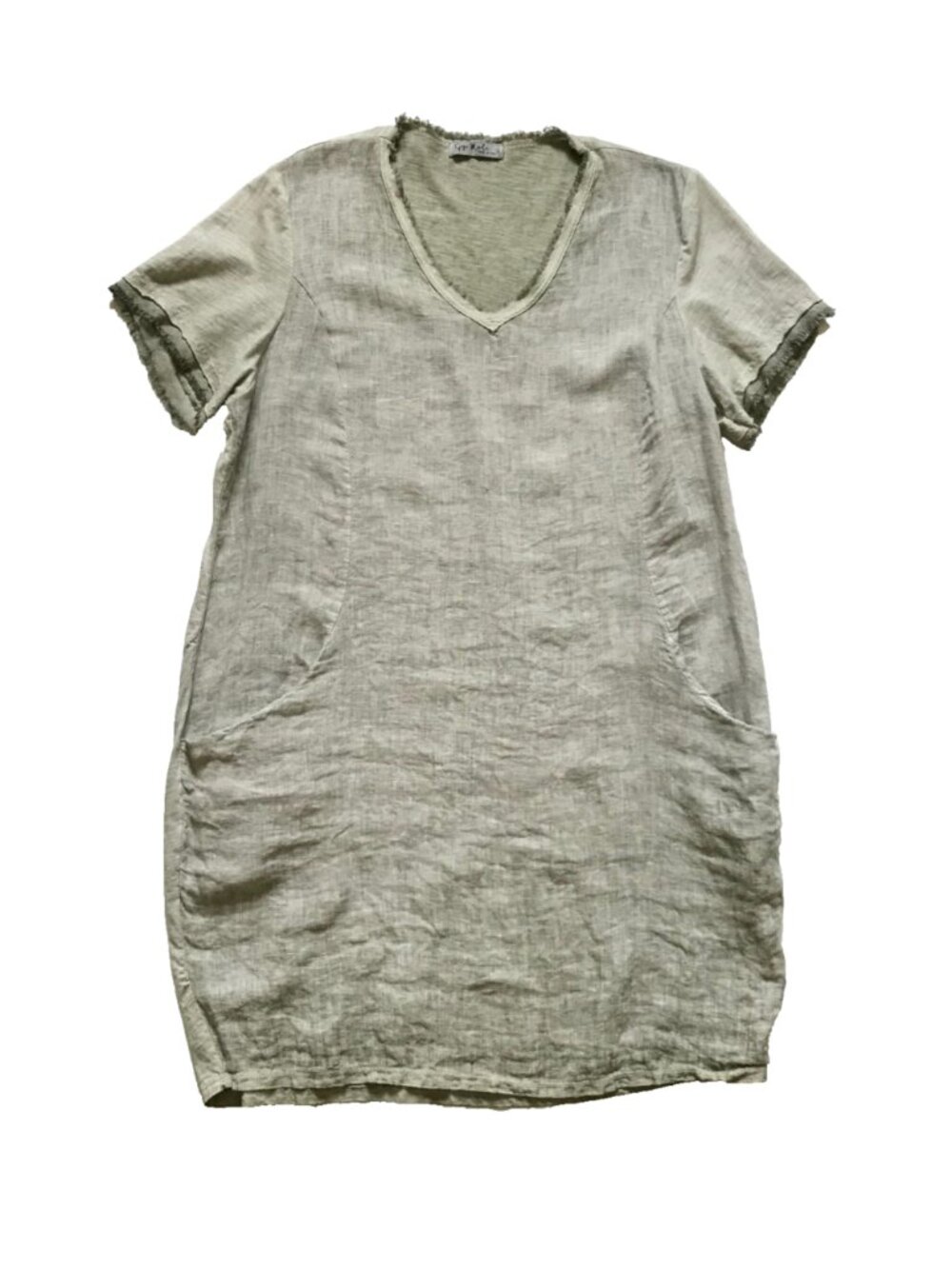 Gigi Moda Linen Shift Mini Dress Womens OS One Size S M L Green Short Sleeve